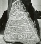 Pyramid Sun - Crespi Collection - Pre-Columbian incised stone tablet found during construction of airport at Cuenca, Ecuador, showing elephants and symbols which may be writing